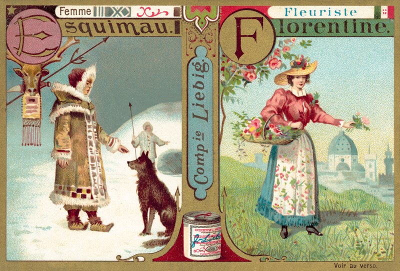 Eskymácká žena a florentská květinářka (chromolitho) od European School