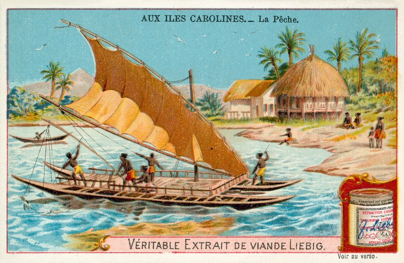 Rybaření, Caroline Islands (chromolitho) od European School