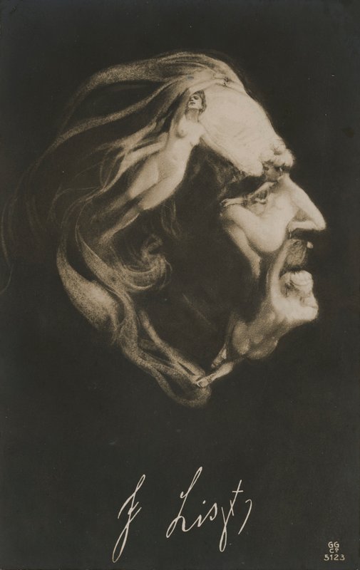 Franz Liszt, maďarský skladatel, dirigent a klavírista (litografie) od European School