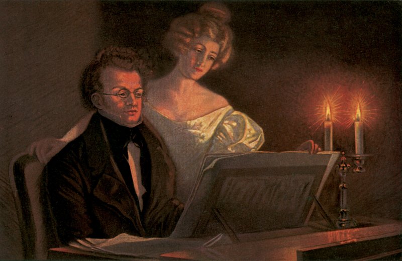Franz Schubert u klavíru (barevná litografie) od European School