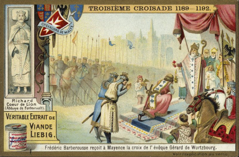 Frederick Barbarossa přebírá kříž od biskupa z Wurzburgu, Mainz, Německo, třetí křížová výprava, 1188 od European School