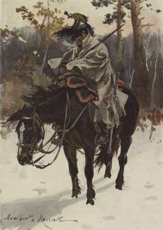 Francouzský kyrysník ve službě Sentry Duty (1812) (barevné lito) od European School