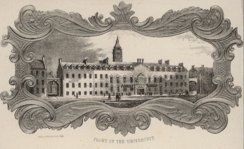 Přední část univerzity, Glasgow, Skotsko od European School