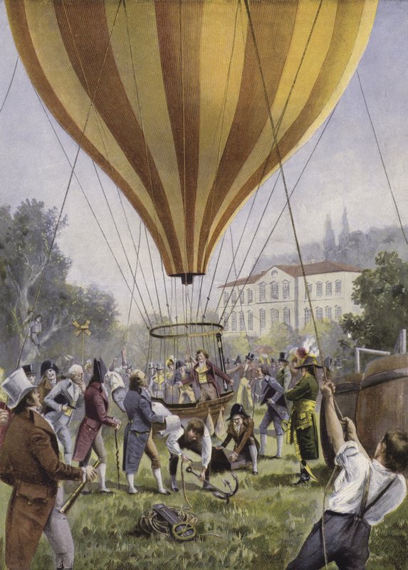 Gay-Lussacův výstup balónem z Paříže, 9. září 1804 (barevné lito) od European School