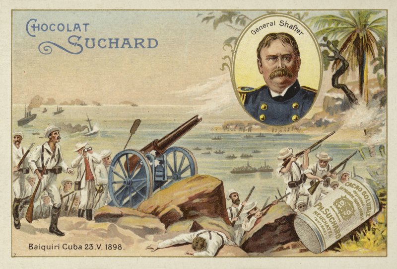 Generál William Shafter a američtí vojáci přistávající v Daiquiri, Kuba, španělsko-americká válka, 23. května 1898 od European School