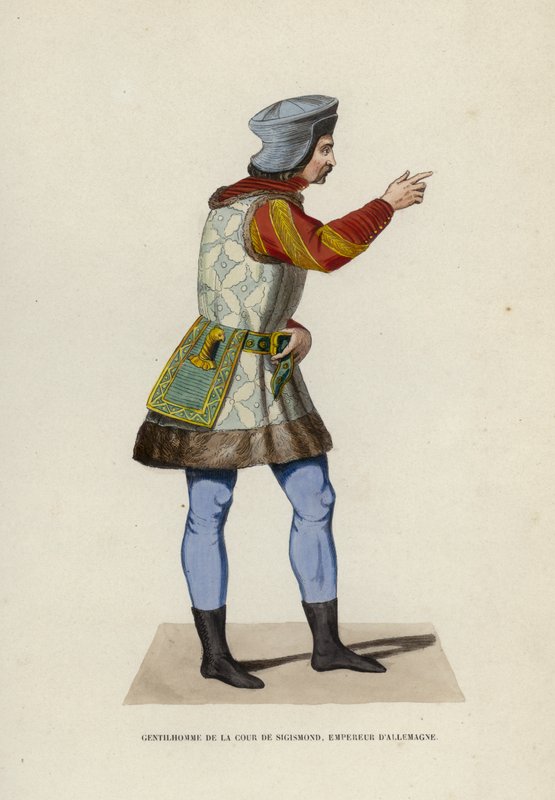 Dvůr Zikmund, německý císař (barevná rytina) od European School