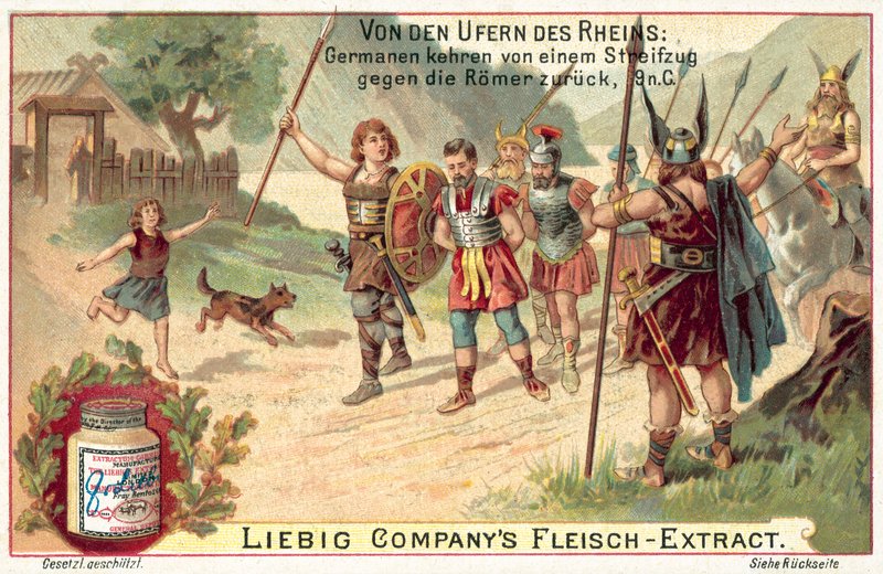 Germánští válečníci vracející se z nájezdu proti Římanům, 9 nl (chromolitho) od European School