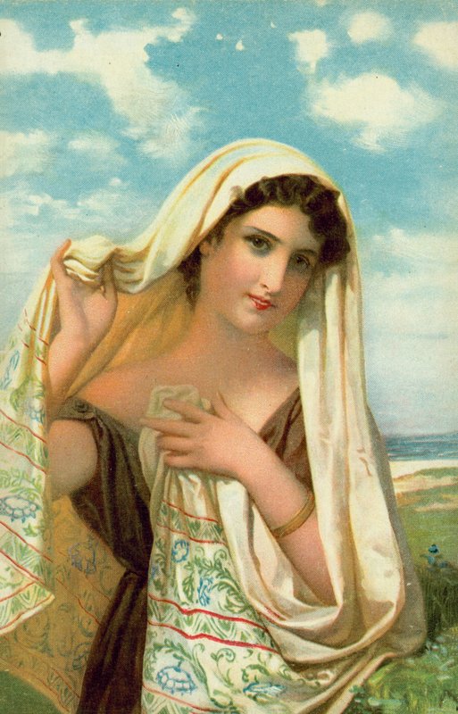 Dívka se závojem (barevná litografie) od European School