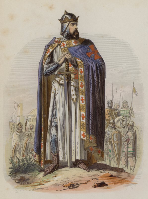 Godfrey z Bouillonu, franský vůdce první křížové výpravy a první vládce Jeruzalémského království (barevná rytina) od European School
