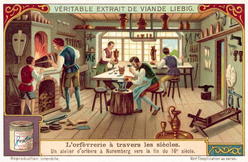 Zlatnická dílna v Norimberku, konec 16. století (chromolitho) od European School
