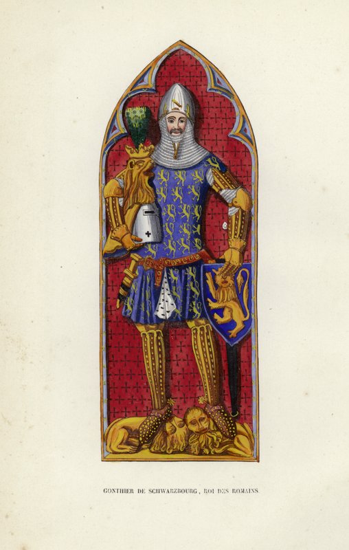 Gonthier De Schwarzbourg, král Římanů (barevná rytina) od European School
