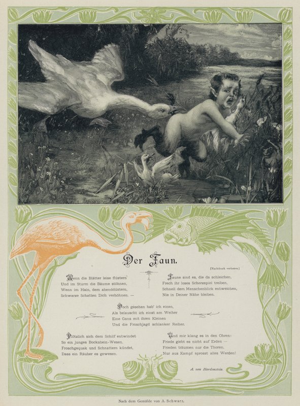 Husa honí fauna (barevná rytina) od European School