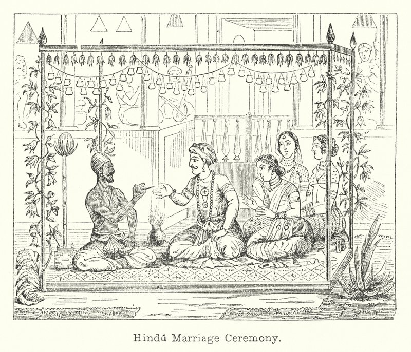 Hinduistický svatební obřad (rytina) od European School