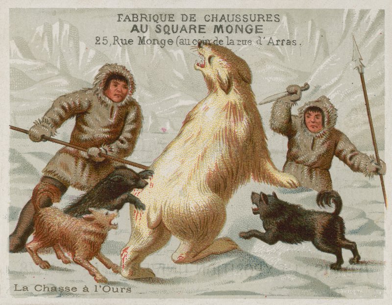 Lov ledních medvědů se psy (chromolitho) od European School