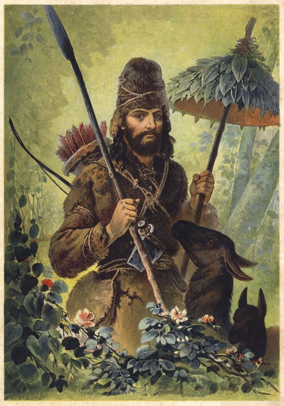Ilustrace k filmu Robinson Crusoe (barevná litografie) od European School