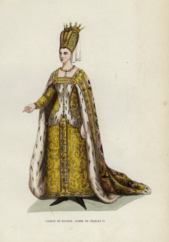 Isabeau De Baviere, manželka Karla VI. (barevná rytina) od European School