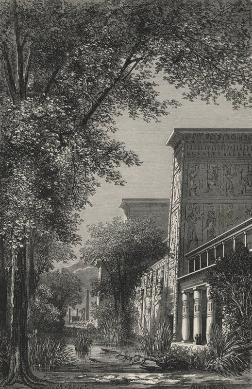 Zahrada egyptského chrámu (rytina) od European School