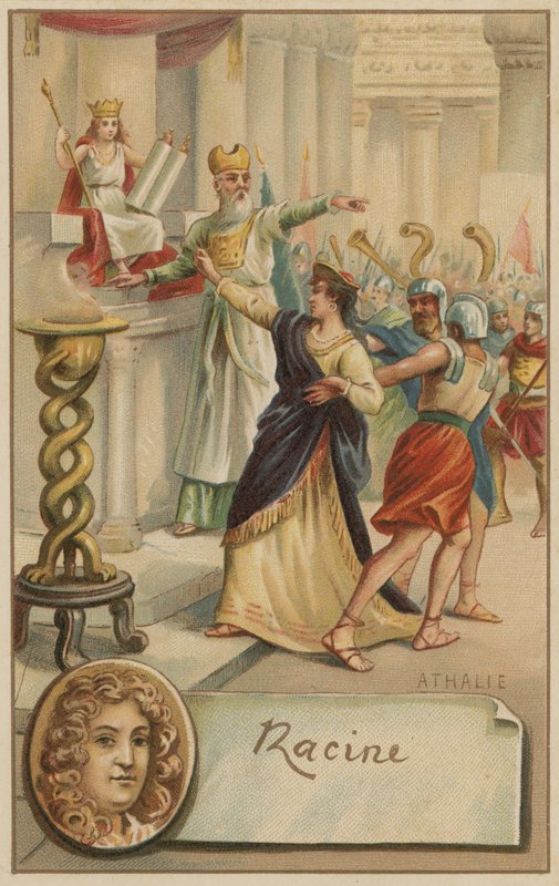 Jean Racine, francouzský dramatik, a scéna z jeho hry Athalie (1691) od European School