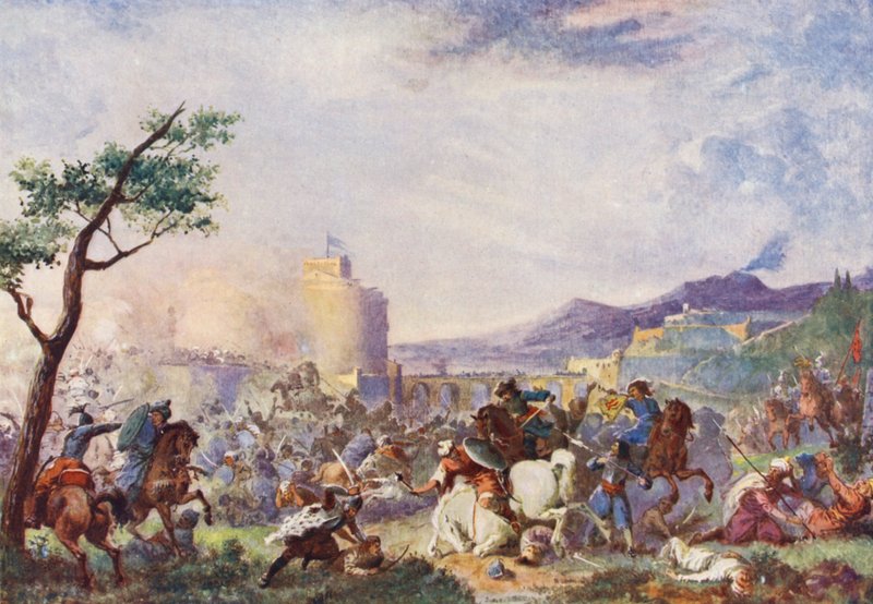John Sobieski na reliéfu ve Vídni (barevná litografie) od European School