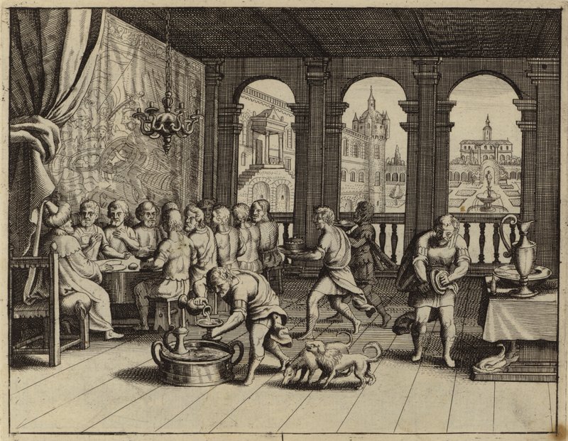 Josef sloužící hostinu svým bratrům v Egyptě (rytina) od European School