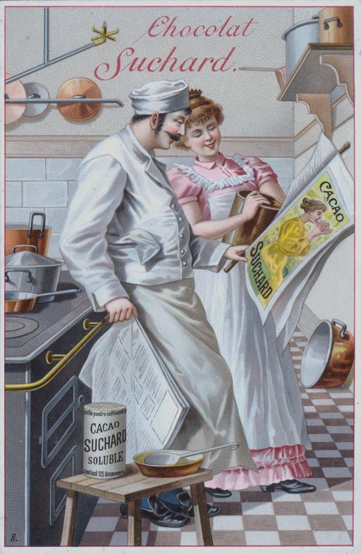 Kuchyňská scéna, reklama na kakao Suchard (chromolitho) od European School