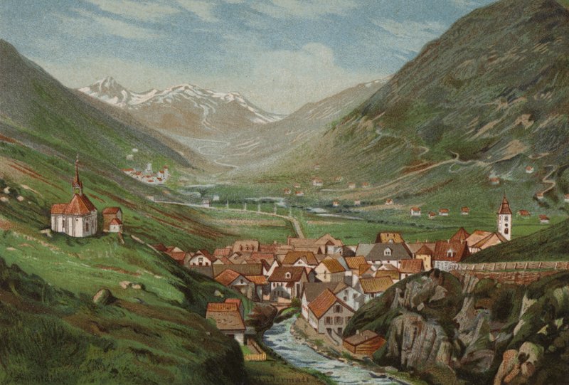 Lucernské jezero: Andermatt (barevná litografie) od European School