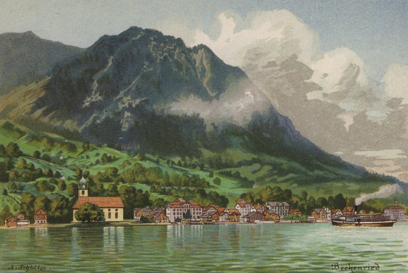 Lucernské jezero: Beckenreid (barevná litografie) od European School