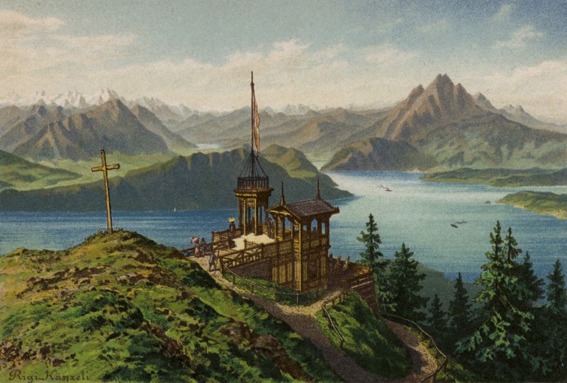 Lucernské jezero: Rigi-Kanzeli (barevná litografie) od European School