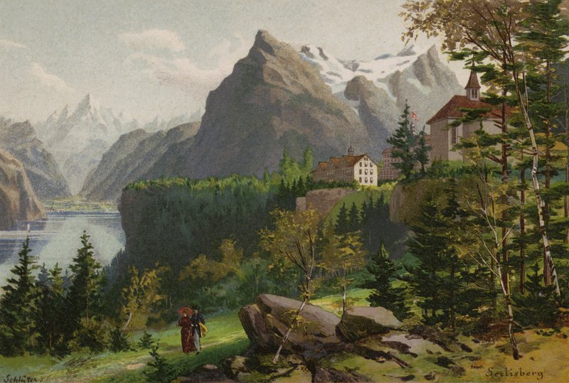 Lucernské jezero: Seelisberg (barevná litografie) od European School