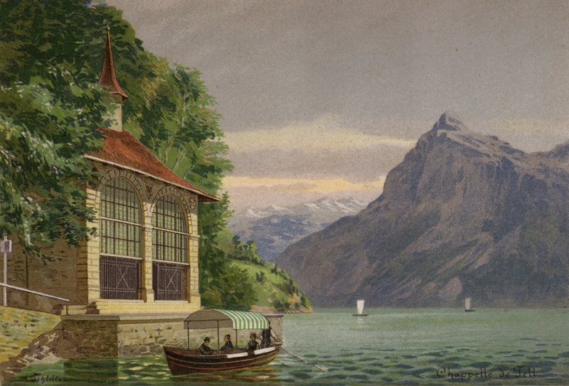 Lucernské jezero: Tellova kaple (barevná litografie) od European School