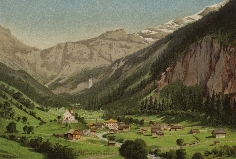 Lucernské jezero: Unterschachen (barevná litografie) od European School