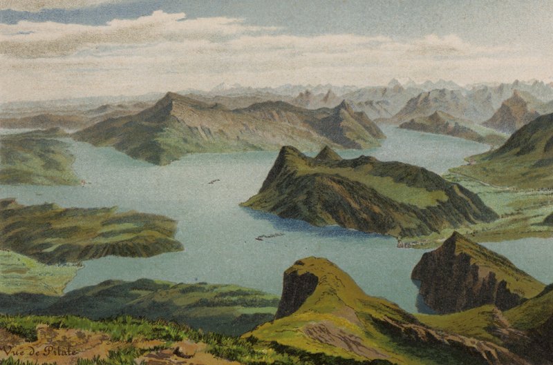 Lucernské jezero: Pohled z Pilatus (barevné lito) od European School