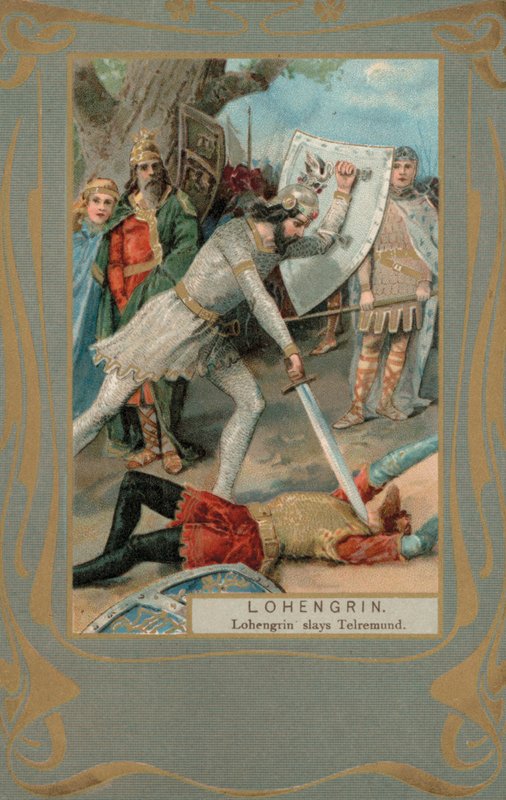Lohengrin zabíjí Telremunda (barevná litografie) od European School