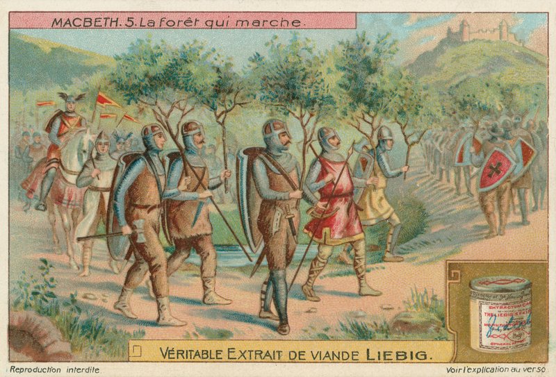 Macbeth. Les, který pochodoval, Liebigova karta, počátek 20. století (chromo) od European School