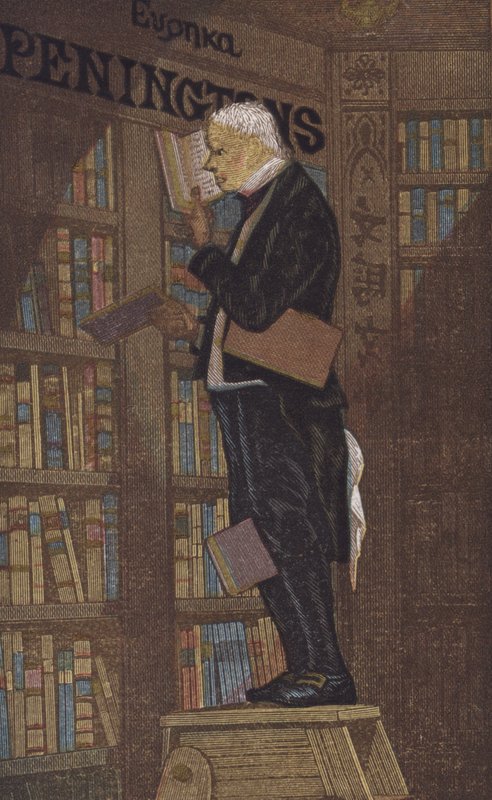 Muž na vrcholu žebříku v knihkupectví (barva litho) od European School