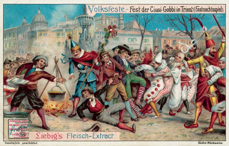 Mardi Gras oslavy v Trentu, Itálie (chromolitho) od European School