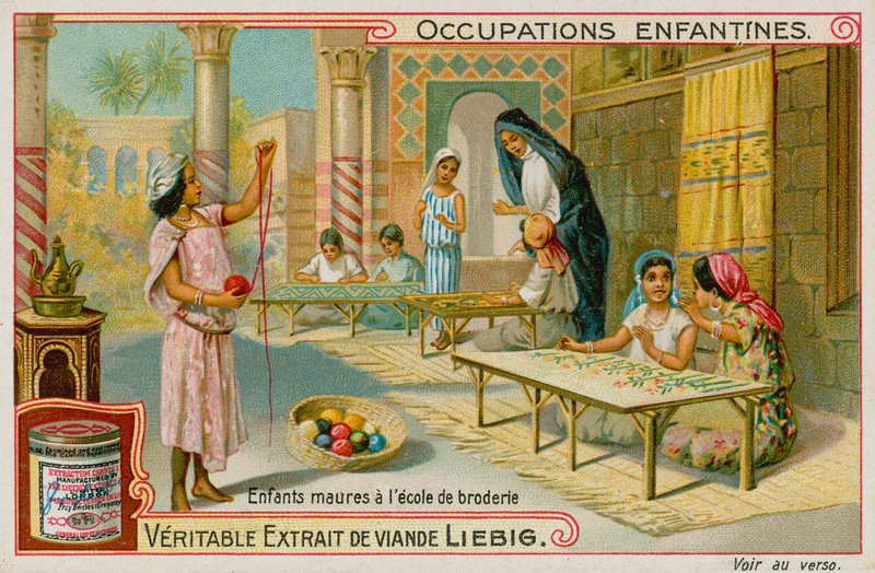 Maurské děti pracující ve škole vyšívání (chromolitho) od European School