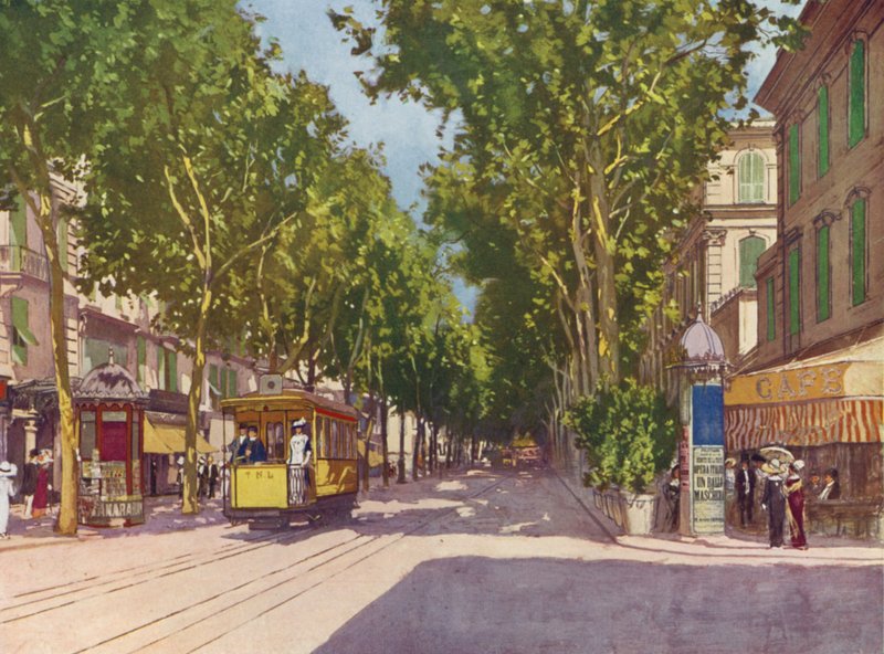 Nice, Avenue de la Gare (barevná litografie) od European School