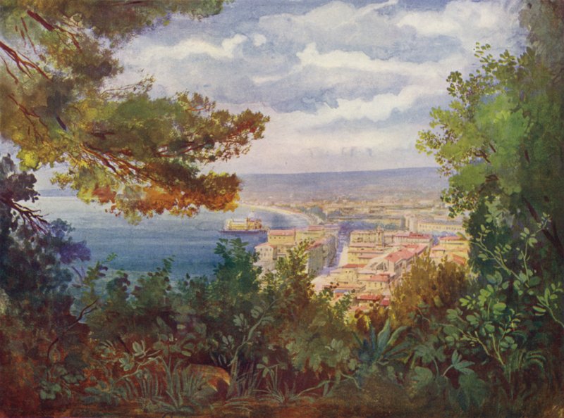 Nice, La Jetee-Promenade od zámku (barevná litografie) od European School