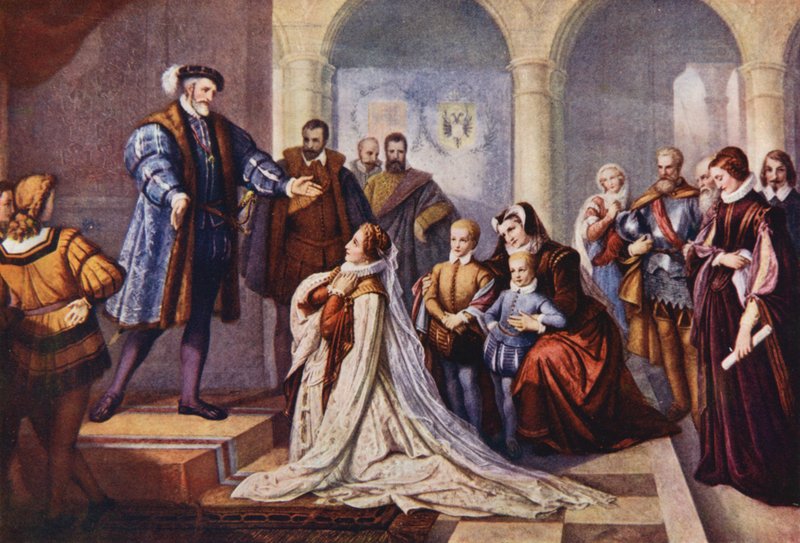 Filipín Welser před císařem Ferdinandem v Innsbrucku (barevná litografie) od European School