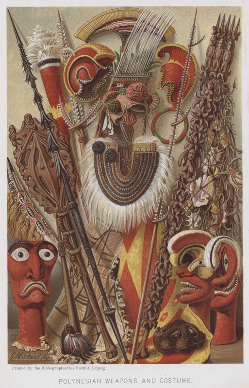 Polynéské zbraně a kostýmy (chromolitho) od European School