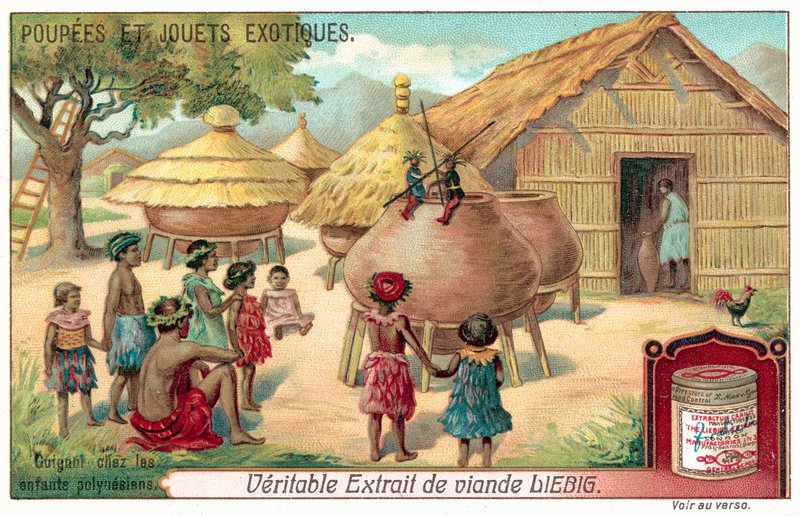 Polynéské děti sledující loutkové představení (chromolitho) od European School