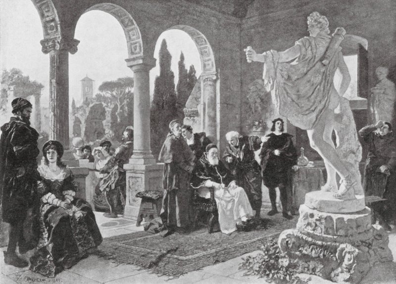 Papež Julius II. a Apollonův Belvedér (litografie) od European School
