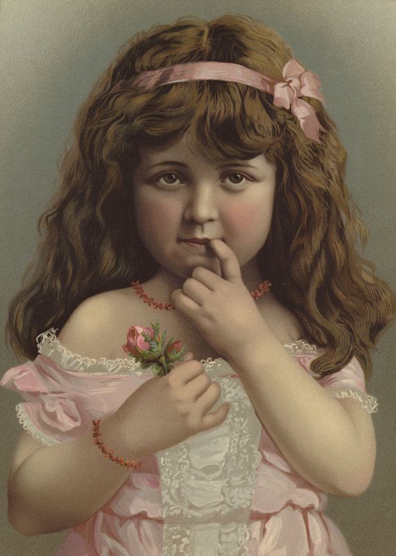 Portrét dívky držící květinu (barva litho) od European School