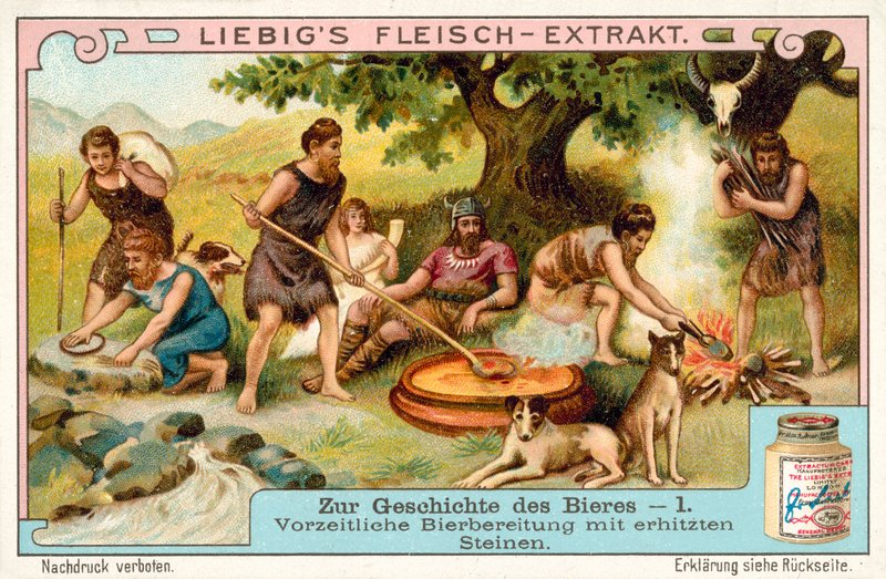 Prehistorická výroba piva pomocí vyhřívaných kamenů (chromolitho) od European School