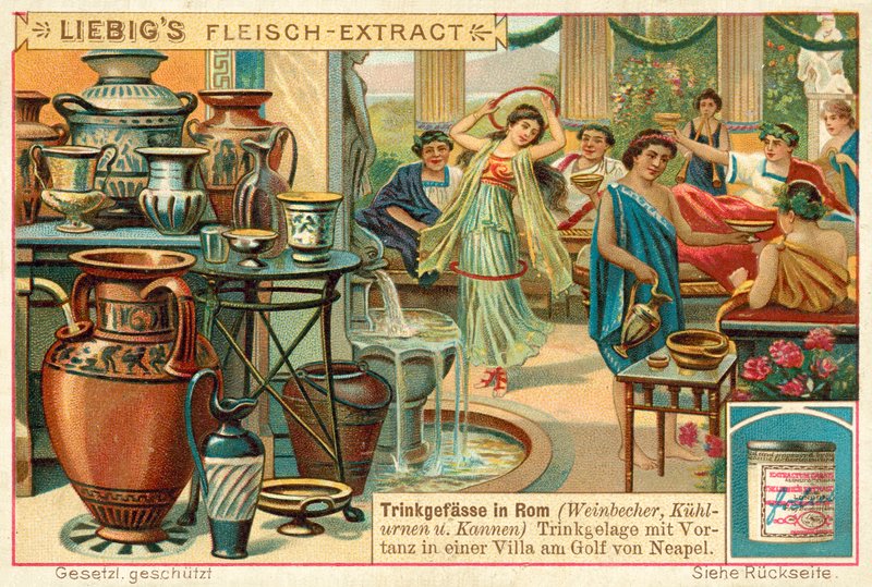 Římané pijí a tančí ve vile v Neapolském zálivu (chromolitho) od European School