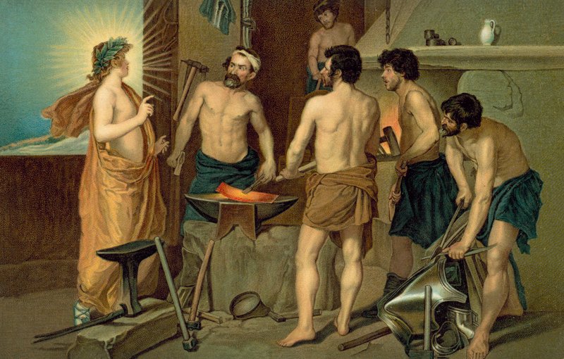 Svatý zjevující se kovářům v kovárně (chromolit) od European School