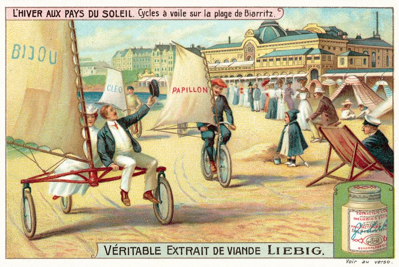 Jachting na písku na pláži v Biarritz (chromolitho) od European School