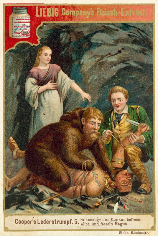 Scéna z Posledního Mohykána, James Fenimore Cooper (chromolitho) od European School