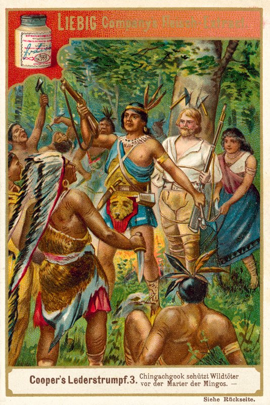 Scéna z The Deerslayer, James Fenimore Cooper (chromolitho) od European School